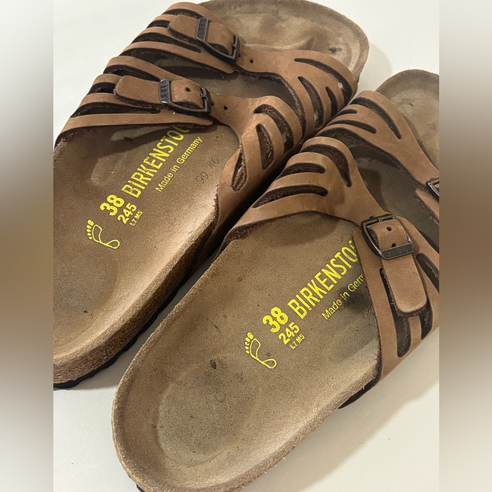 Birkenstock Tan Leather Double-Strap Slide Sandals - Picture 5 of 7